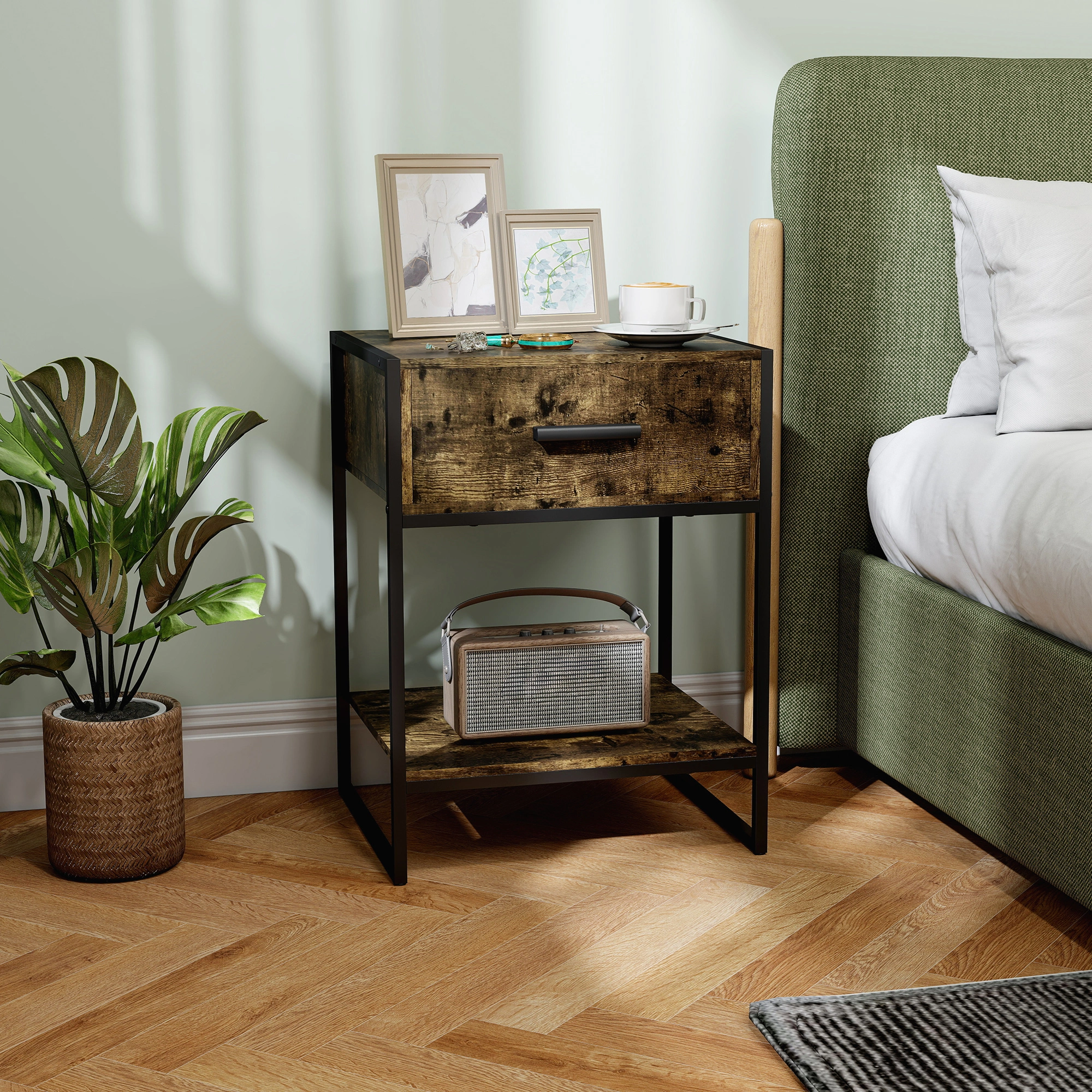 Rattan Coffee Table, Wicker Side Table with Storage Shelf for Living Room Bedroom Patio view 4
