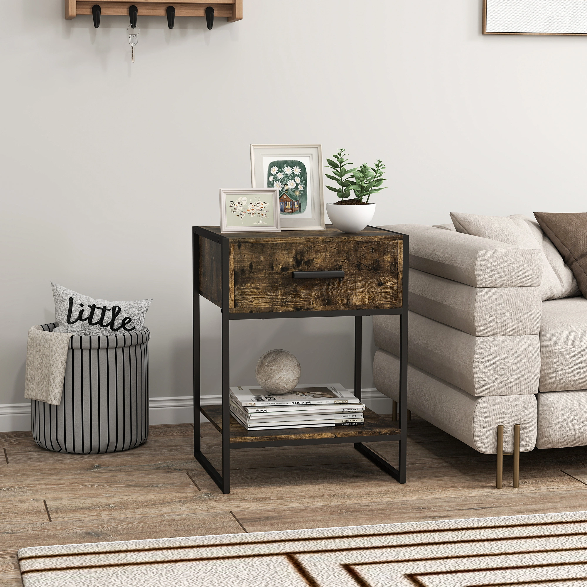 Rattan Coffee Table, Wicker Side Table with Storage Shelf for Living Room Bedroom Patio view 5