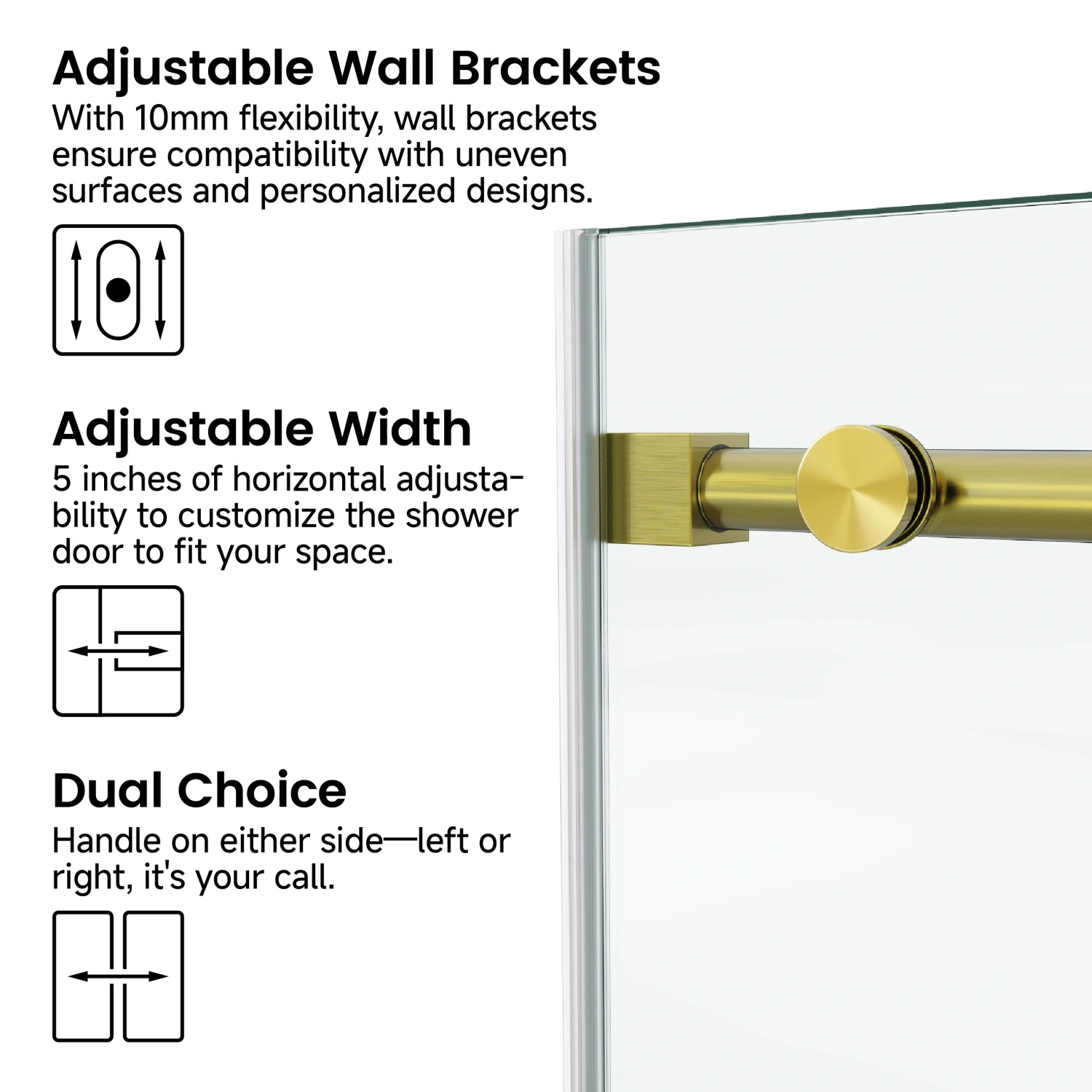 60x76 Inch Frameless Fixed & Sliding Shower Door - 3/8" (10mm) SGCC Tempered Glass, Clear, Stainless Steel Round Tube Hardware view 3