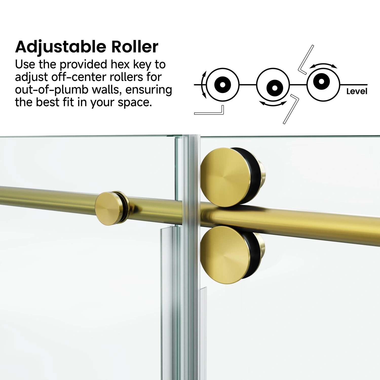 60x76 Inch Frameless Fixed & Sliding Shower Door - 3/8" (10mm) SGCC Tempered Glass, Clear, Stainless Steel Round Tube Hardware view 4