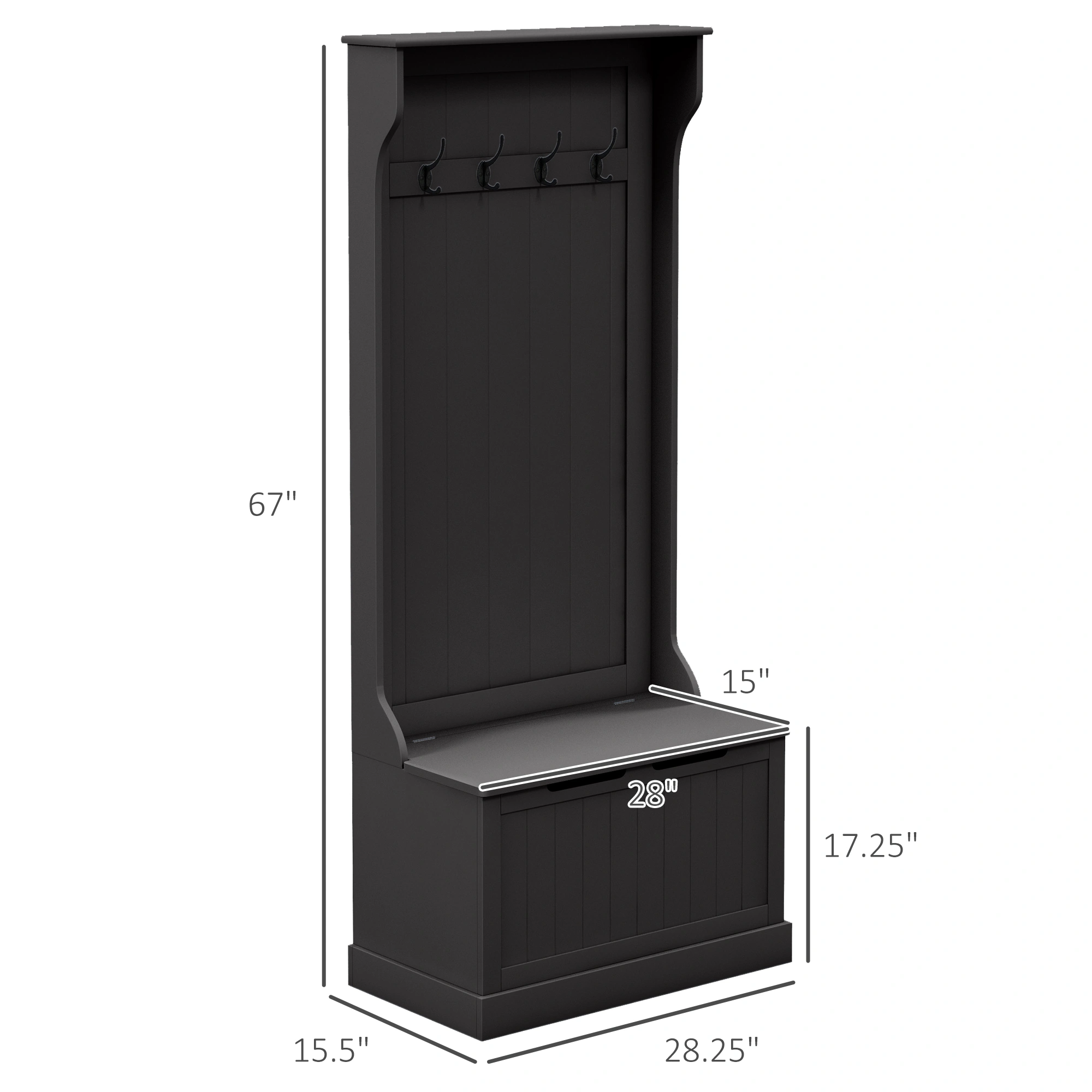 Hall Tree with Bench and Shoe Storage, 72" Coat Rack Stand with Hooks, Shoes Rack and Bench Combo, Entryway Organizer, Black Metal view 2