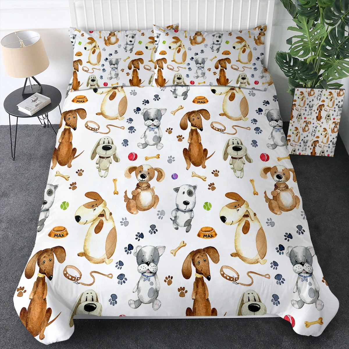 Cute Kids Duvet Cover Set Single 3 Piece Pastel Cartoon Dog Paws Animal Bedding Duvet Cover with 2 Pillow Cases for Kids Boys Girls
