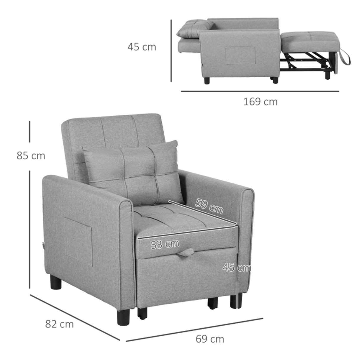 Single Sofa Bed Chair, Convertible Futon Couch, Easy Fold Design, Multi-Function Guest Seating view 3