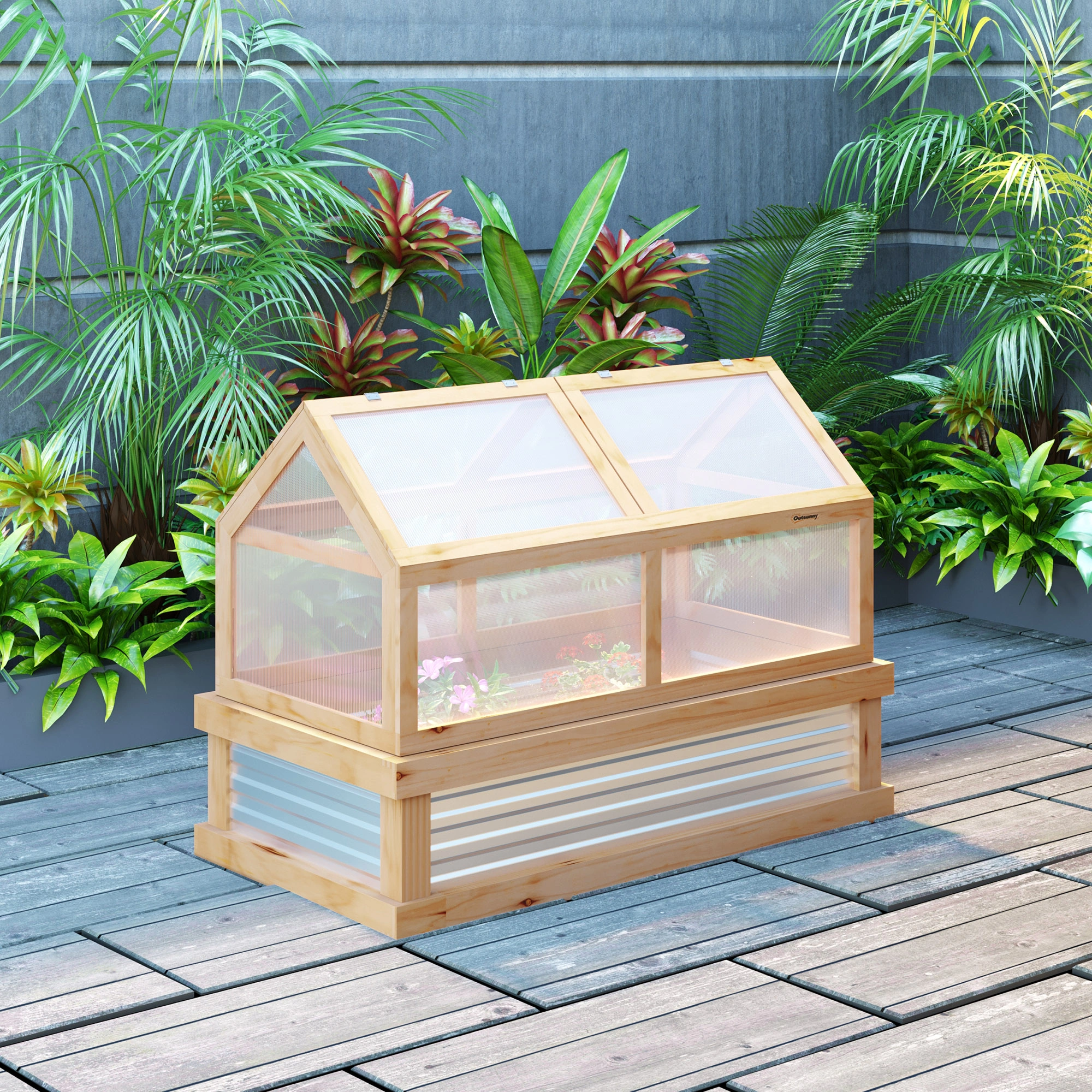 48" x 24" x 32" Wooden Planter Box - Large Raised Garden Bed with Drainage, Outdoor Tree & Flower Planter