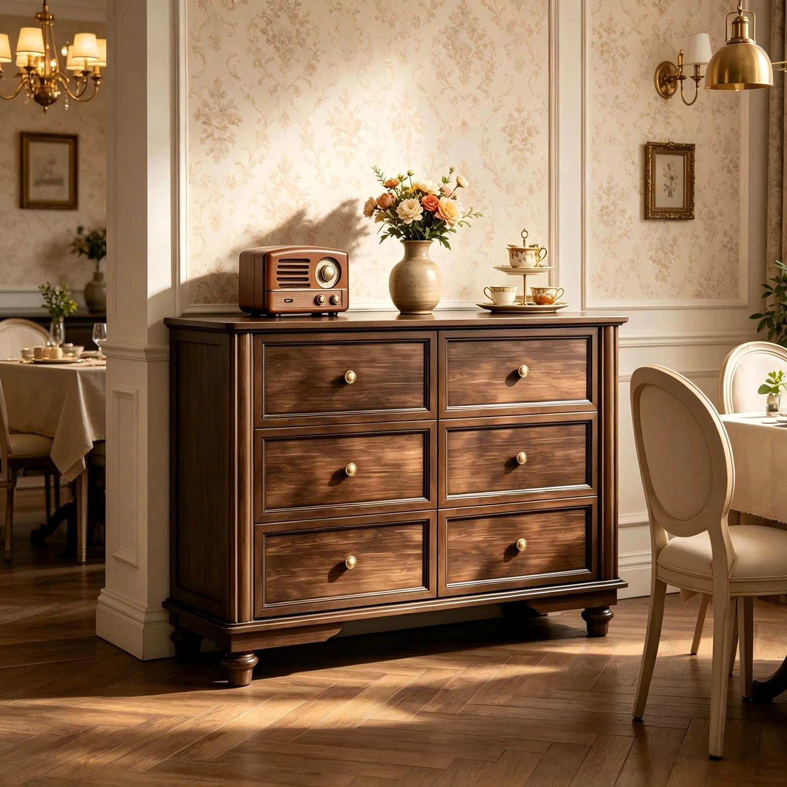 6-Drawer Dresser Chest Brown, Double Row Painted MDF Storage Unit, 47.24x15.75x31.5in Bedroom Organizer with 6 Drawers view 2
