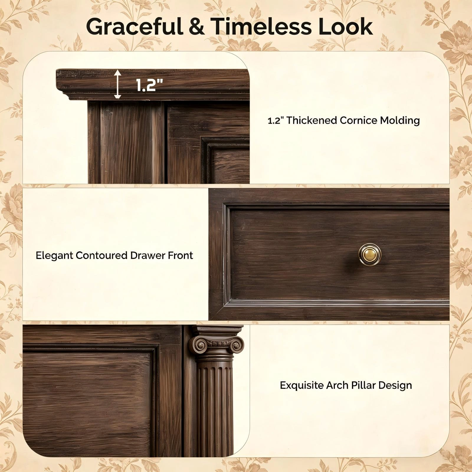6-Drawer Dresser Chest Brown, Double Row Painted MDF Storage Unit, 47.24x15.75x31.5in Bedroom Organizer with 6 Drawers view 6