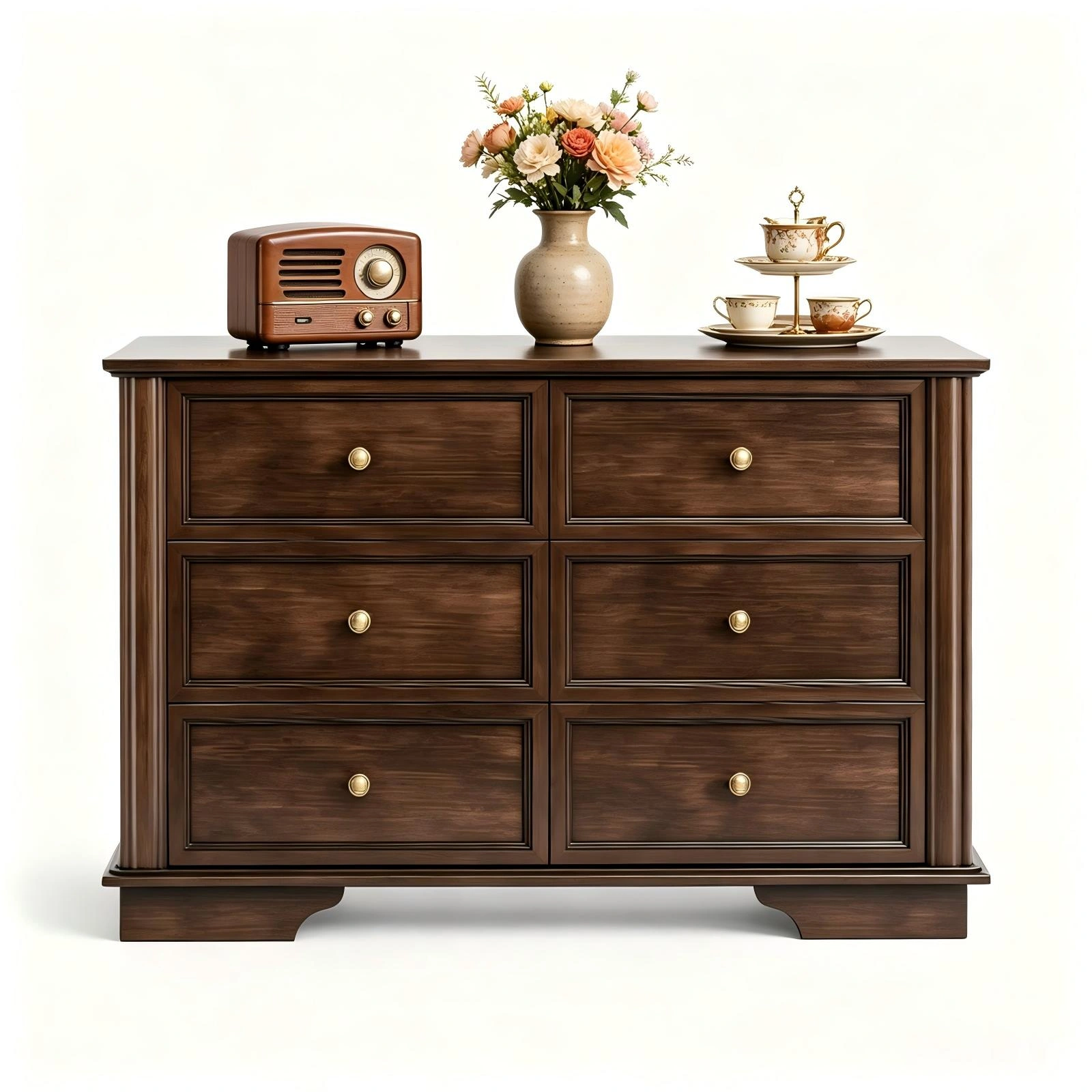 6-Drawer Dresser Chest Brown, Double Row Painted MDF Storage Unit, 47.24x15.75x31.5in Bedroom Organizer with 6 Drawers view 8