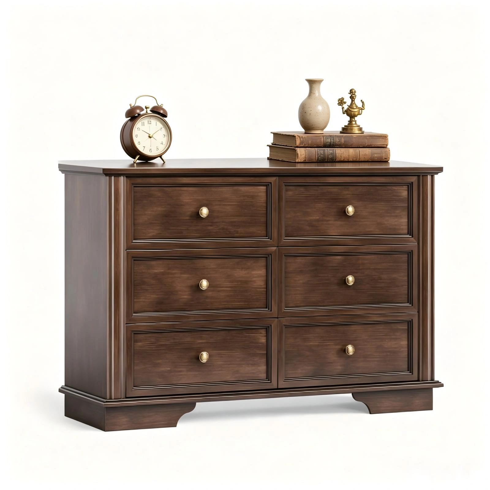 6-Drawer Dresser Chest Brown, Double Row Painted MDF Storage Unit, 47.24x15.75x31.5in Bedroom Organizer with 6 Drawers view 9