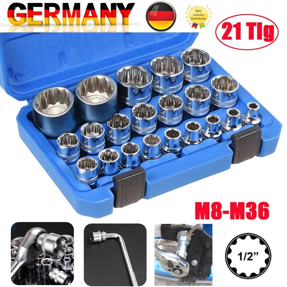 1/2 Inch 6/12 Point Socket Set 21 Piece, Metric 8-36mm, KFZ Mechanic Ratchet Socket Set view 3