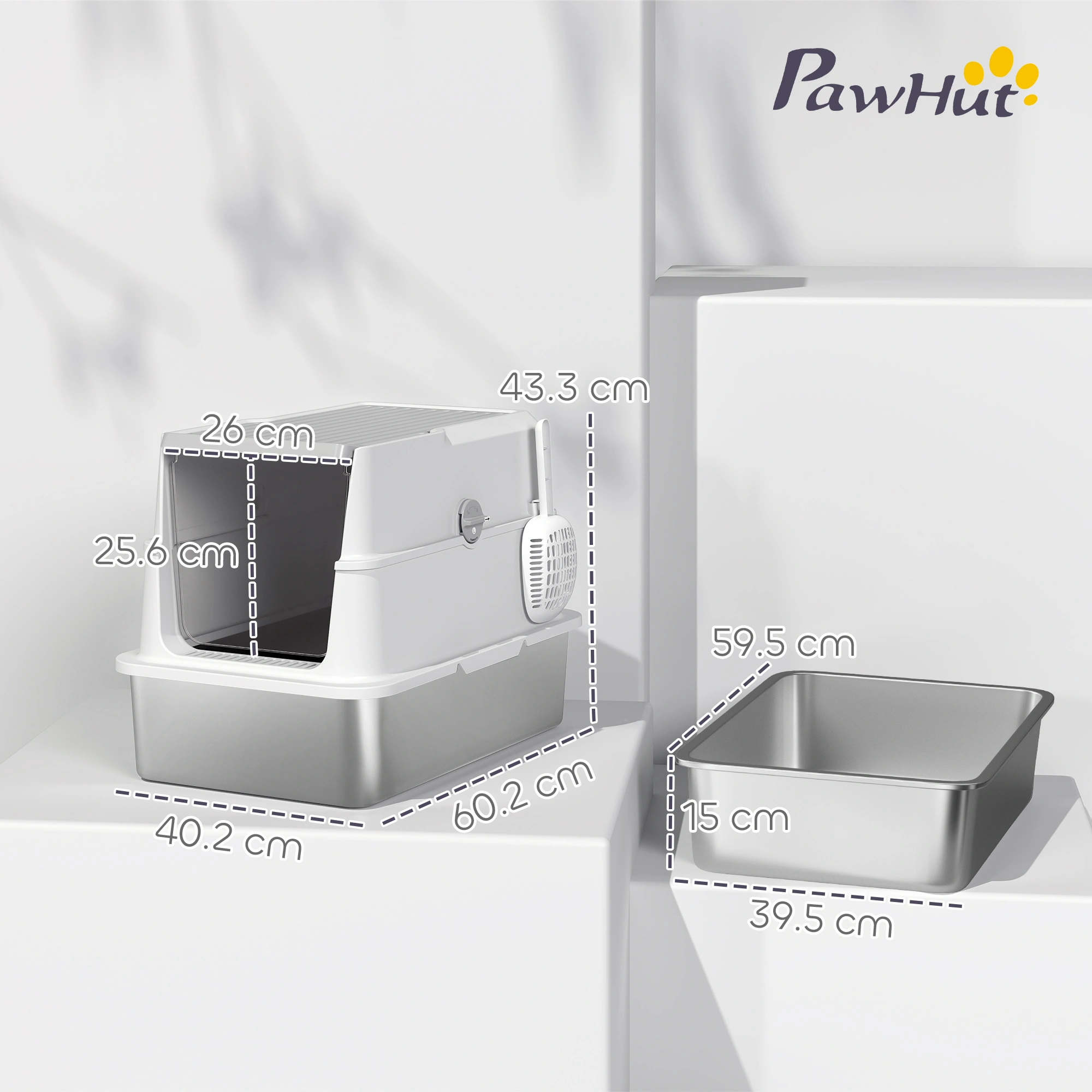 Extra Large Cat Litter Box with High Walls and Rim, No-Spill Design, Gray view 2