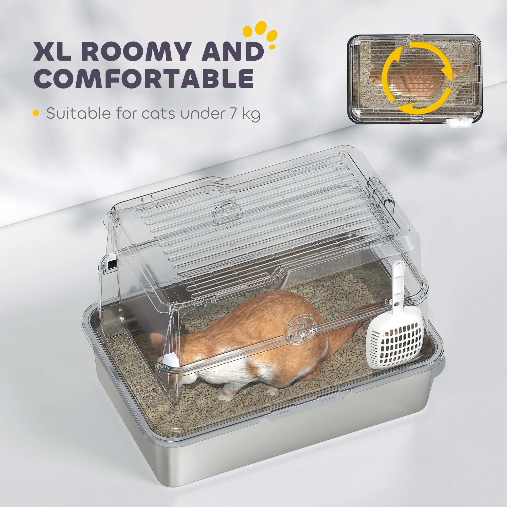 Extra Large Cat Litter Box with High Walls and Rim, No-Spill Design, Gray view 3