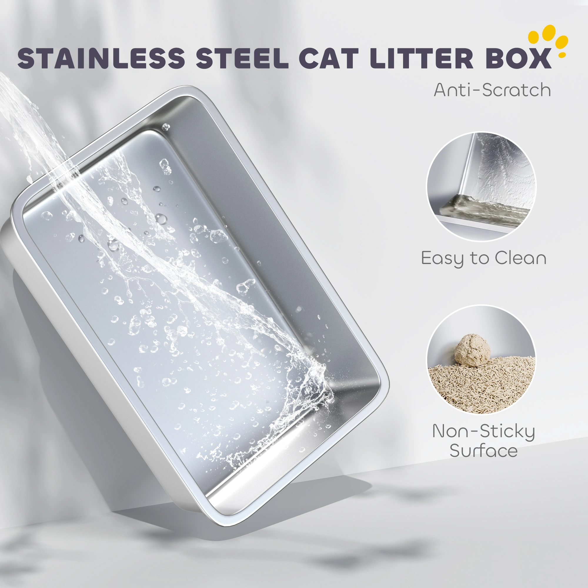Extra Large Cat Litter Box with High Walls and Rim, No-Spill Design, Gray view 5