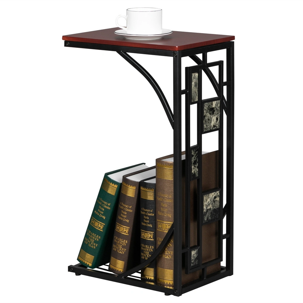 C-Shaped End Table with Gravel Pattern, Brown Top & Black Powder-Coated Base, 30.5*21*54cm view 10