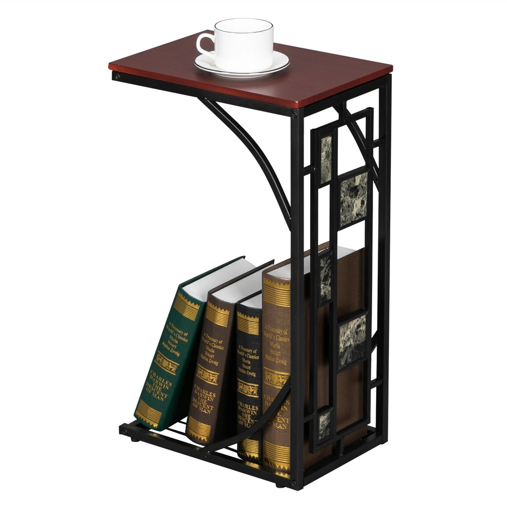 C-Shaped End Table with Gravel Pattern, Brown Top & Black Powder-Coated Base, 30.5*21*54cm view 11
