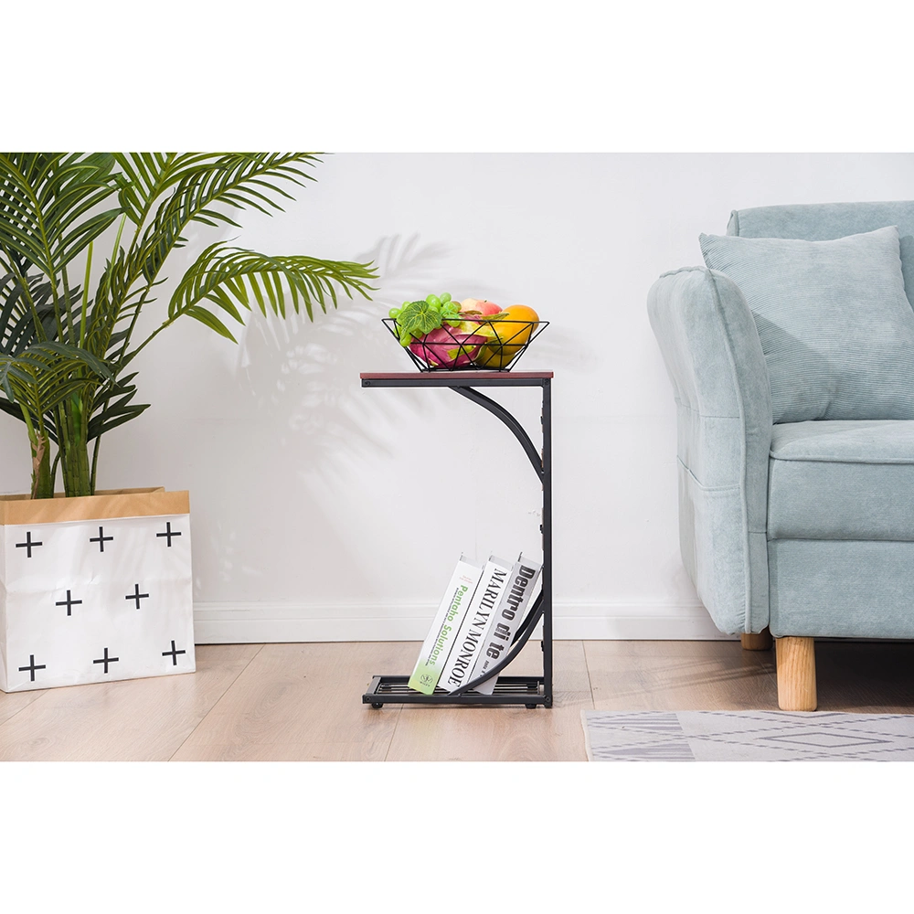 C-Shaped End Table with Gravel Pattern, Brown Top & Black Powder-Coated Base, 30.5*21*54cm view 12