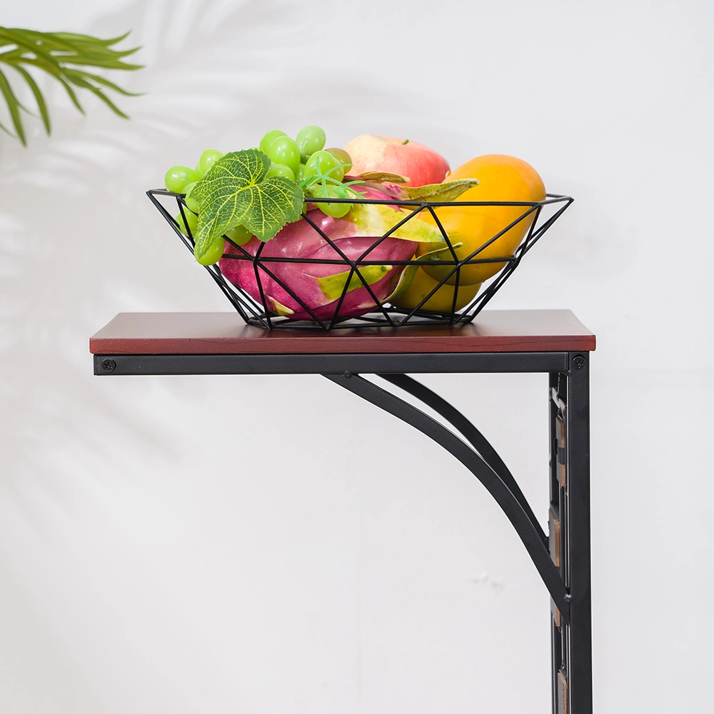C-Shaped End Table with Gravel Pattern, Brown Top & Black Powder-Coated Base, 30.5*21*54cm view 13