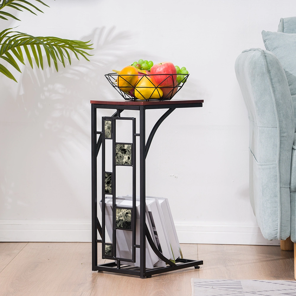 C-Shaped End Table with Gravel Pattern, Brown Top & Black Powder-Coated Base, 30.5*21*54cm view 15