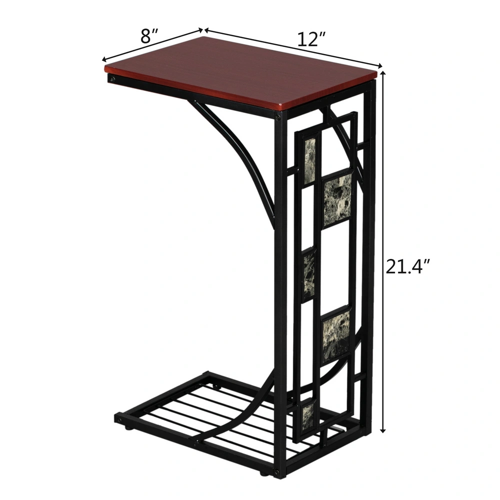 C-Shaped End Table with Gravel Pattern, Brown Top & Black Powder-Coated Base, 30.5*21*54cm view 4