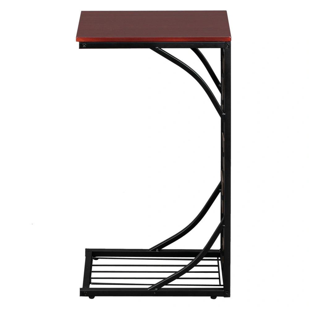 C-Shaped End Table with Gravel Pattern, Brown Top & Black Powder-Coated Base, 30.5*21*54cm view 5