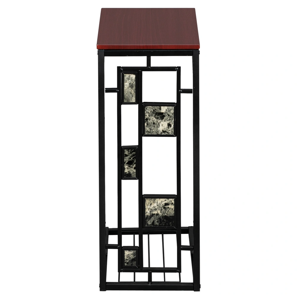 C-Shaped End Table with Gravel Pattern, Brown Top & Black Powder-Coated Base, 30.5*21*54cm view 6