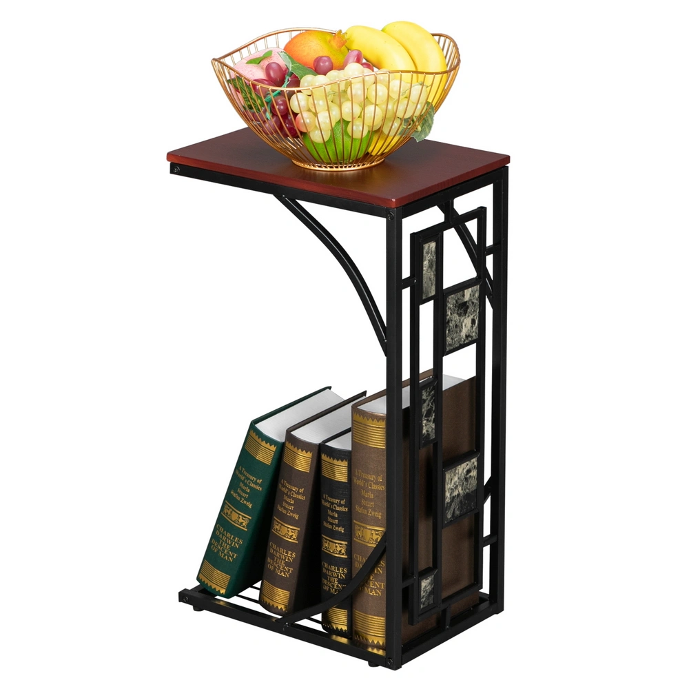 C-Shaped End Table with Gravel Pattern, Brown Top & Black Powder-Coated Base, 30.5*21*54cm view 7