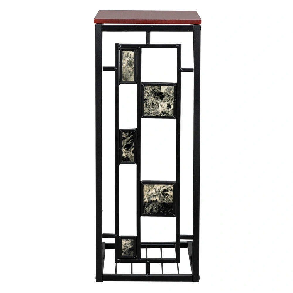 C-Shaped End Table with Gravel Pattern, Brown Top & Black Powder-Coated Base, 30.5*21*54cm view 8