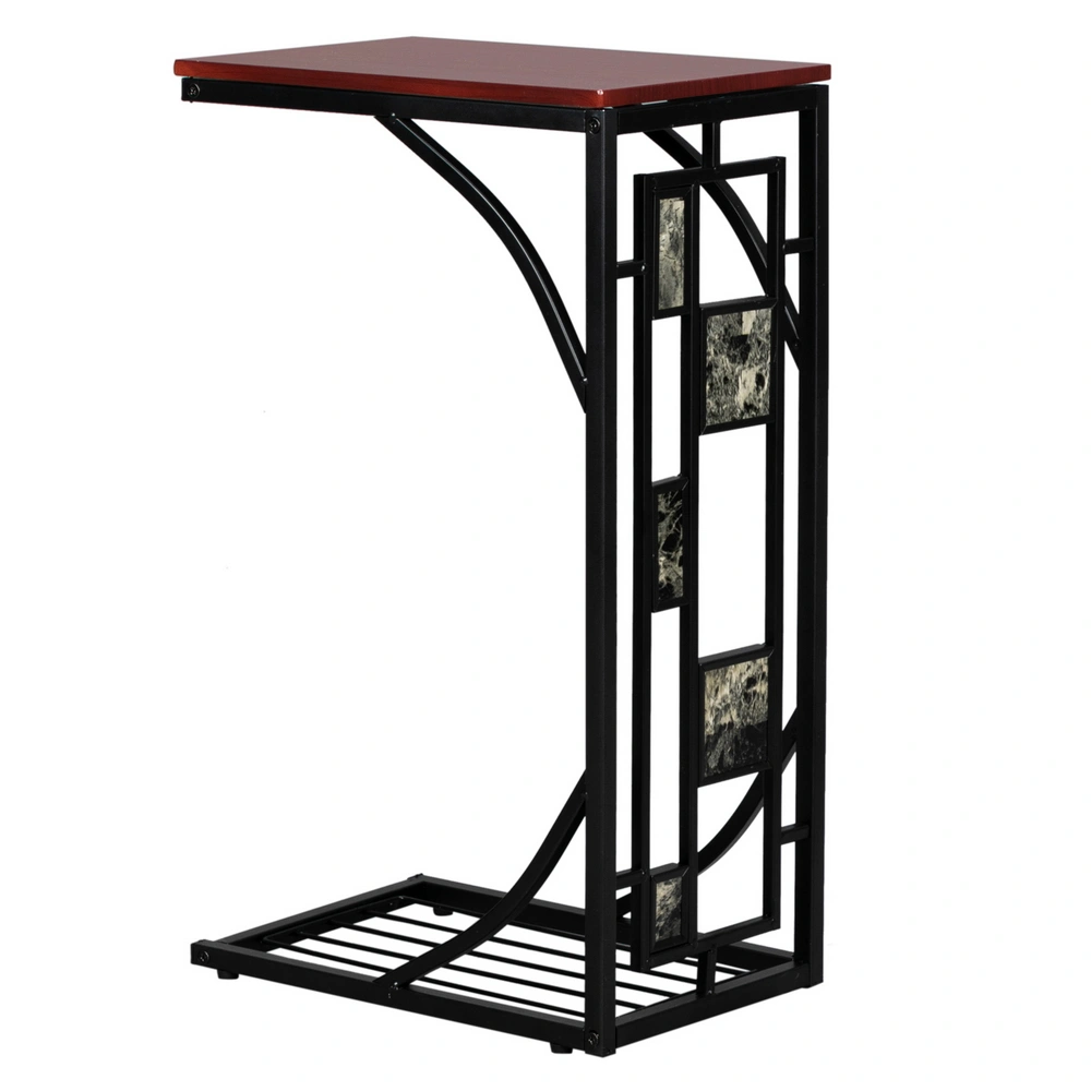 C-Shaped End Table with Gravel Pattern, Brown Top & Black Powder-Coated Base, 30.5*21*54cm view 9