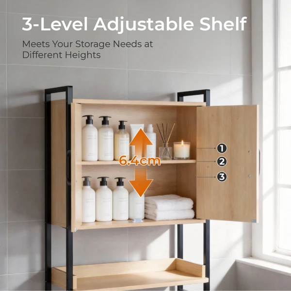 Wood grain embossed design, MDF melamine veneer with square tubing, 64.5*30*171cm, double doors, one shelf, toilet cabinet view 5