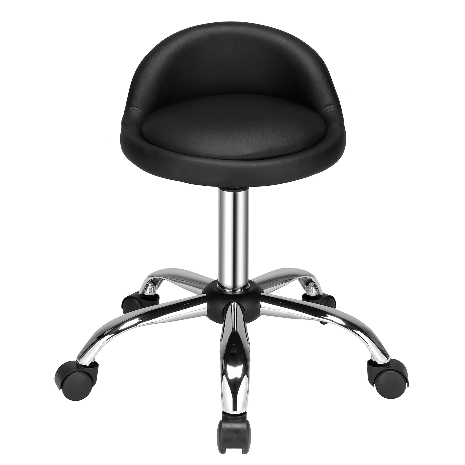 Semi PU Leather Technician Stool 150kg with Backrest - Black Round 5-Star Base Nylon Wheels