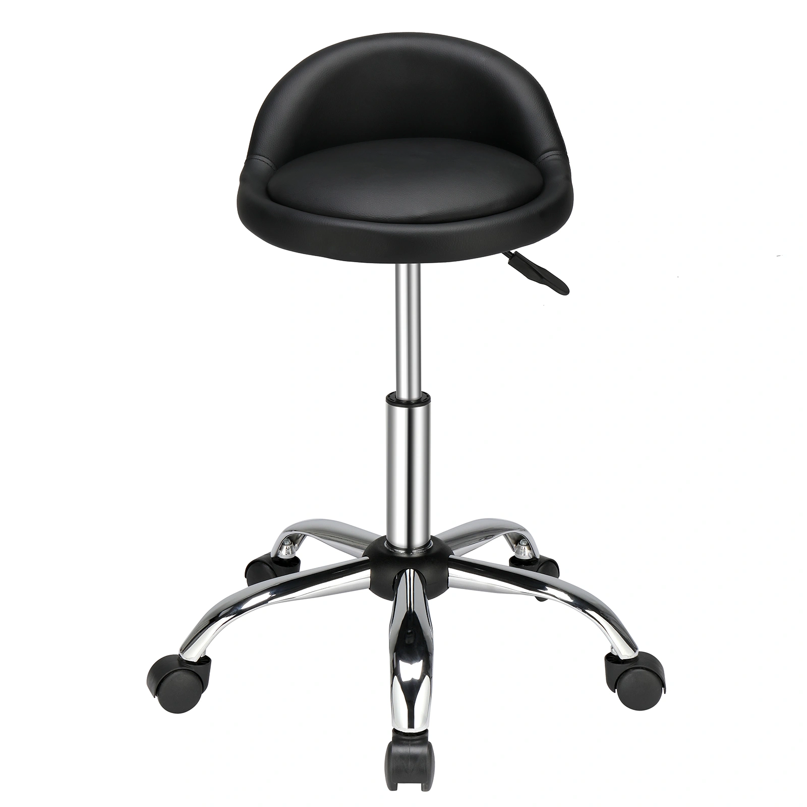 Semi PU Leather Technician Stool 150kg with Backrest - Black Round 5-Star Base Nylon Wheels view 2