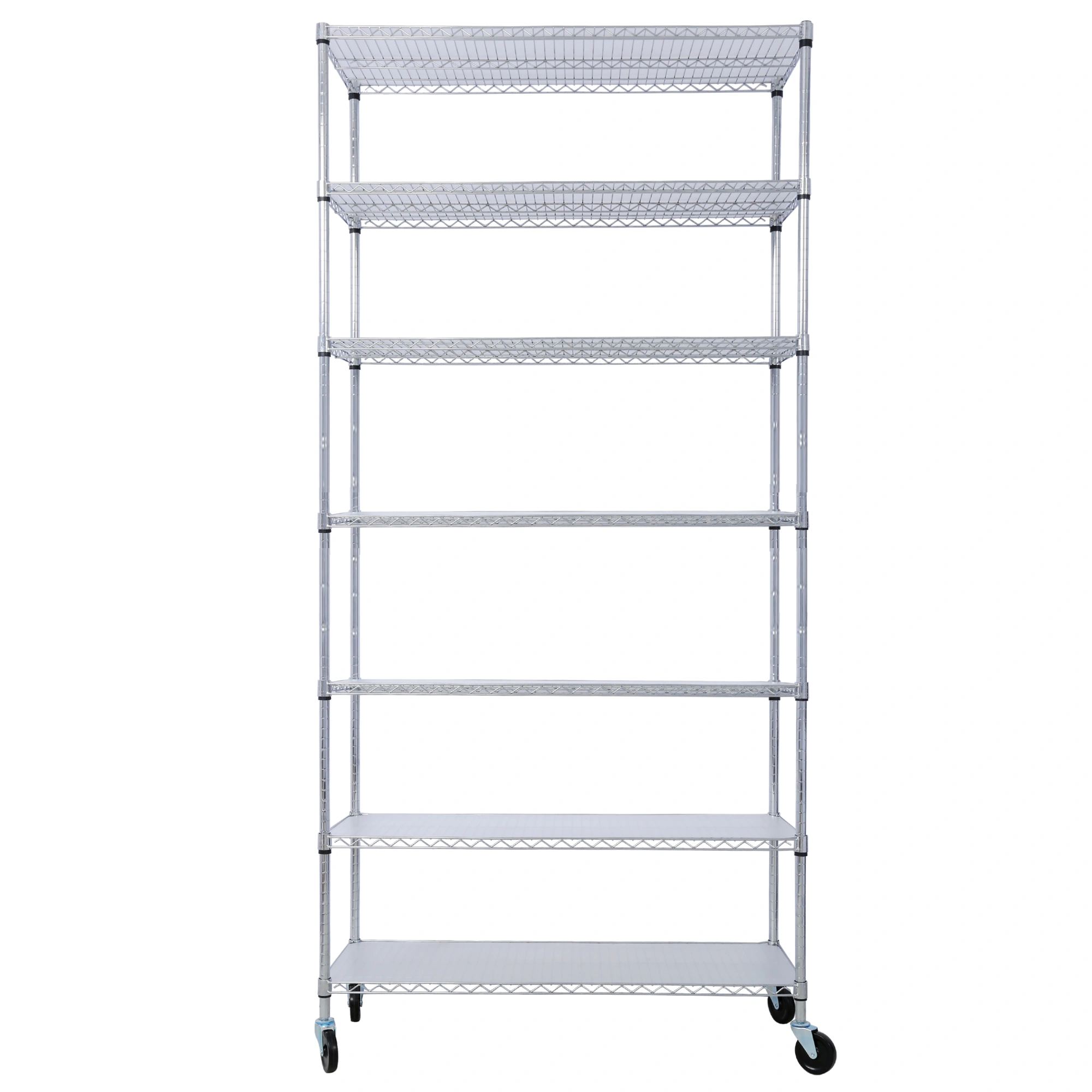 7 Tier Metal Shelf Wire Shelving Unit, 2450lbs Heavy Duty Adjustable Storage Rack with Wheels & Shelf Liners for Closet Kitchen Garage Basement Commercial Shelving - 81.5" H x 48" L x 18" D chrome view 11
