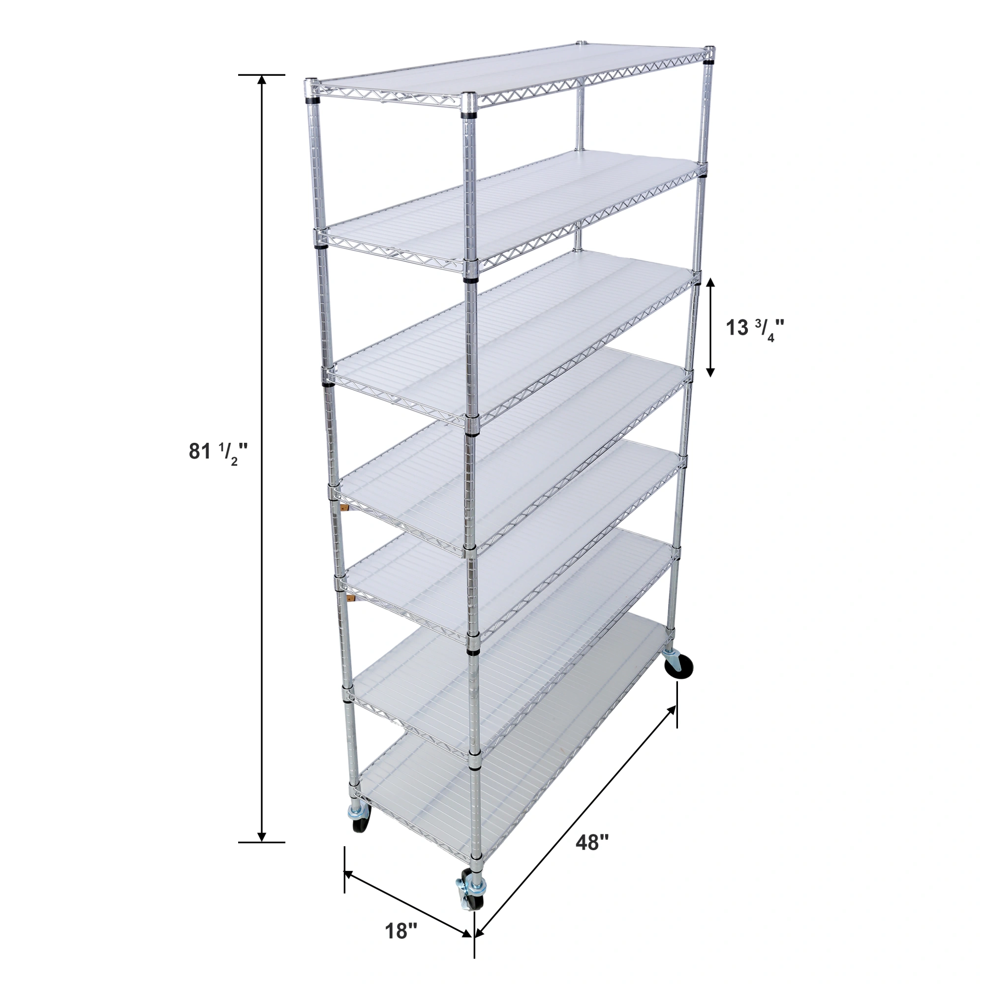 7 Tier Metal Shelf Wire Shelving Unit, 2450lbs Heavy Duty Adjustable Storage Rack with Wheels & Shelf Liners for Closet Kitchen Garage Basement Commercial Shelving - 81.5" H x 48" L x 18" D chrome view 7