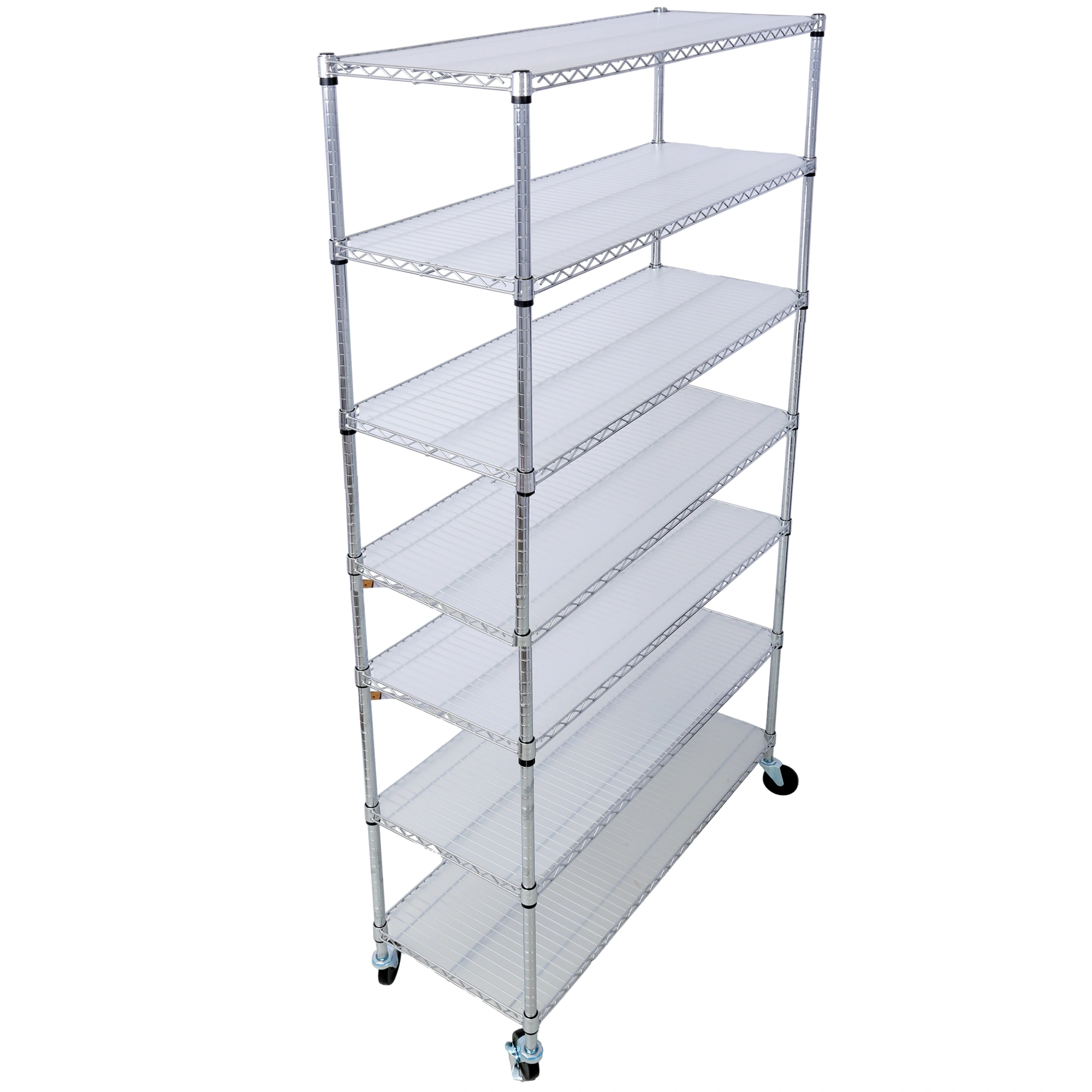 7 Tier Metal Shelf Wire Shelving Unit, 2450lbs Heavy Duty Adjustable Storage Rack with Wheels & Shelf Liners for Closet Kitchen Garage Basement Commercial Shelving - 81.5" H x 48" L x 18" D chrome view 9