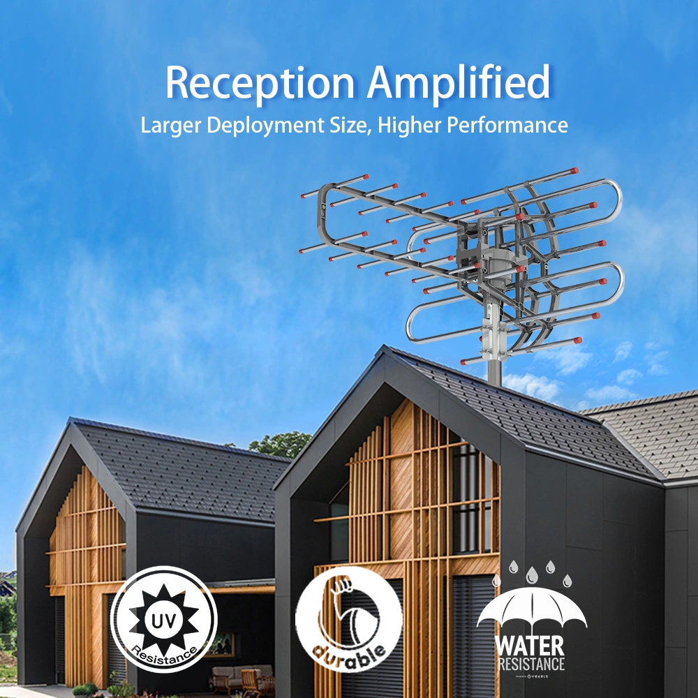Leadzm TA-851B 350°Rotation UV Dual Frequency 45-860MHz 22-28dB Open Antenna Silver Gray view 10