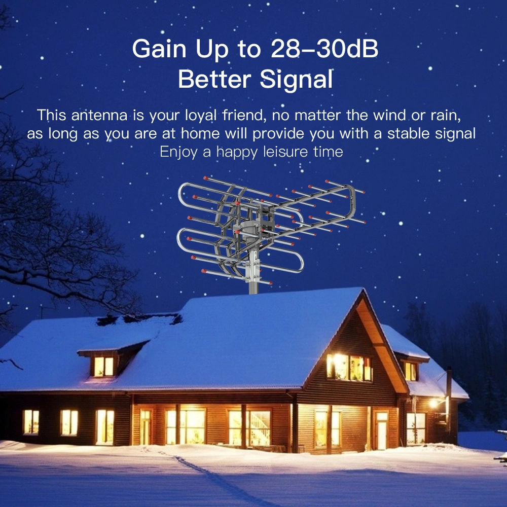 Leadzm TA-851B 350°Rotation UV Dual Frequency 45-860MHz 22-28dB Open Antenna Silver Gray view 4