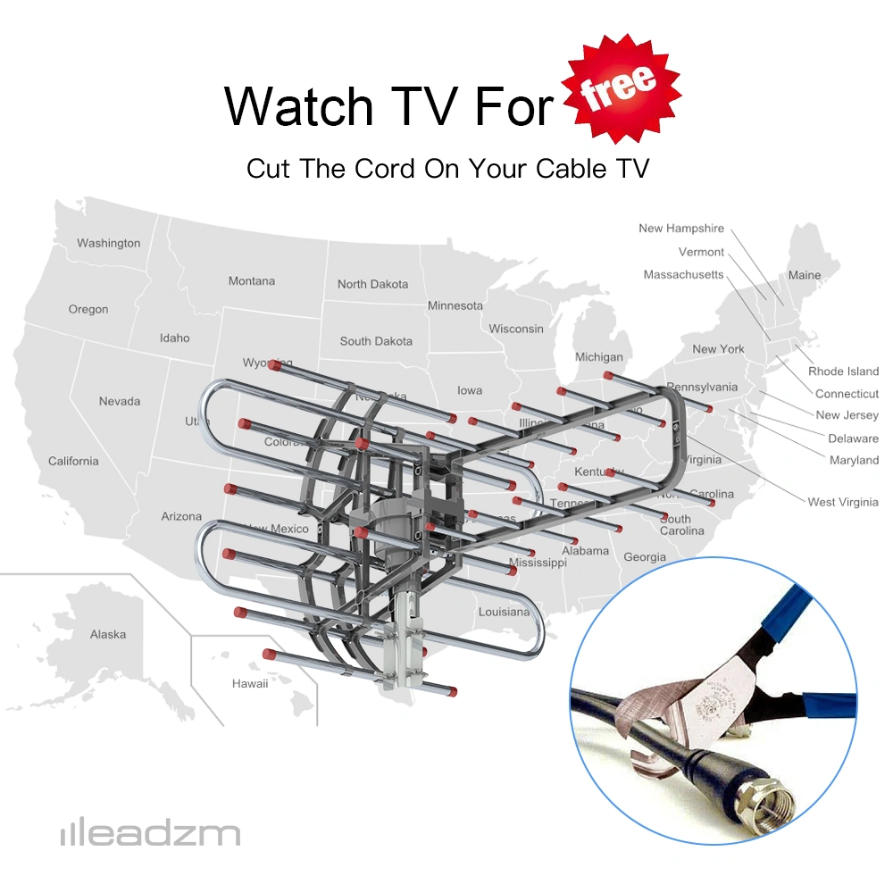 Leadzm TA-851B 350°Rotation UV Dual Frequency 45-860MHz 22-28dB Open Antenna Silver Gray view 7