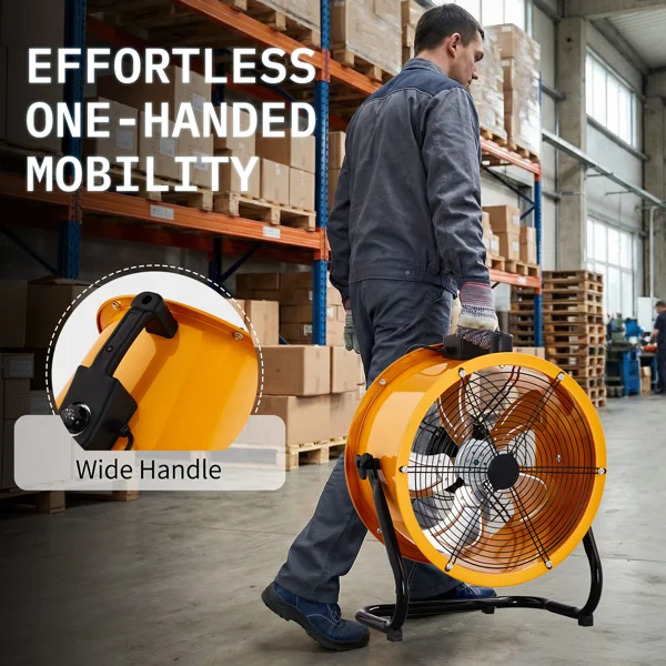 US Standard MLD-450 Barrel Fan 110V 218W 18inch Floor Barrel Fan Mobile Fan with Handle Copper Motor Orange-Yellow Air Circulation Industrial Fan view 5