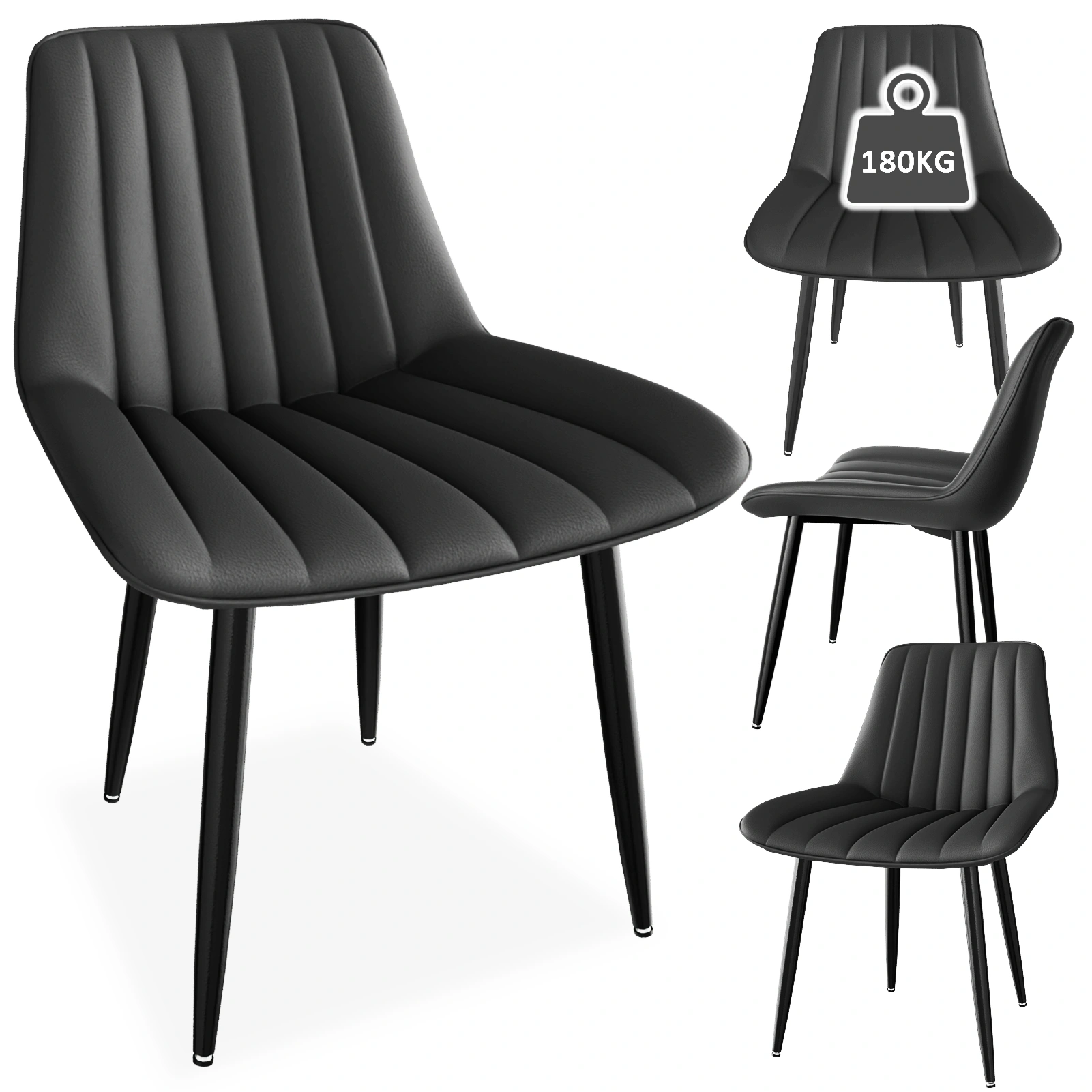 Set of 4 Dining Chairs PU Faux Leather Upholstered Kitchen Dining Table Chair 5cm Seat 7cm Backrest 180KG Load for Living Room Bedroom Hotel Restaurant