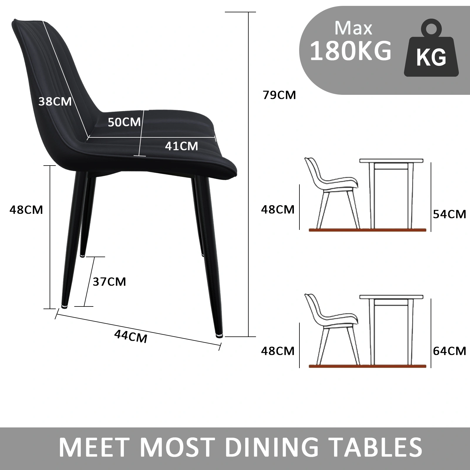 Set of 4 Dining Chairs PU Faux Leather Upholstered Kitchen Dining Table Chair 5cm Seat 7cm Backrest 180KG Load for Living Room Bedroom Hotel Restaurant view 2