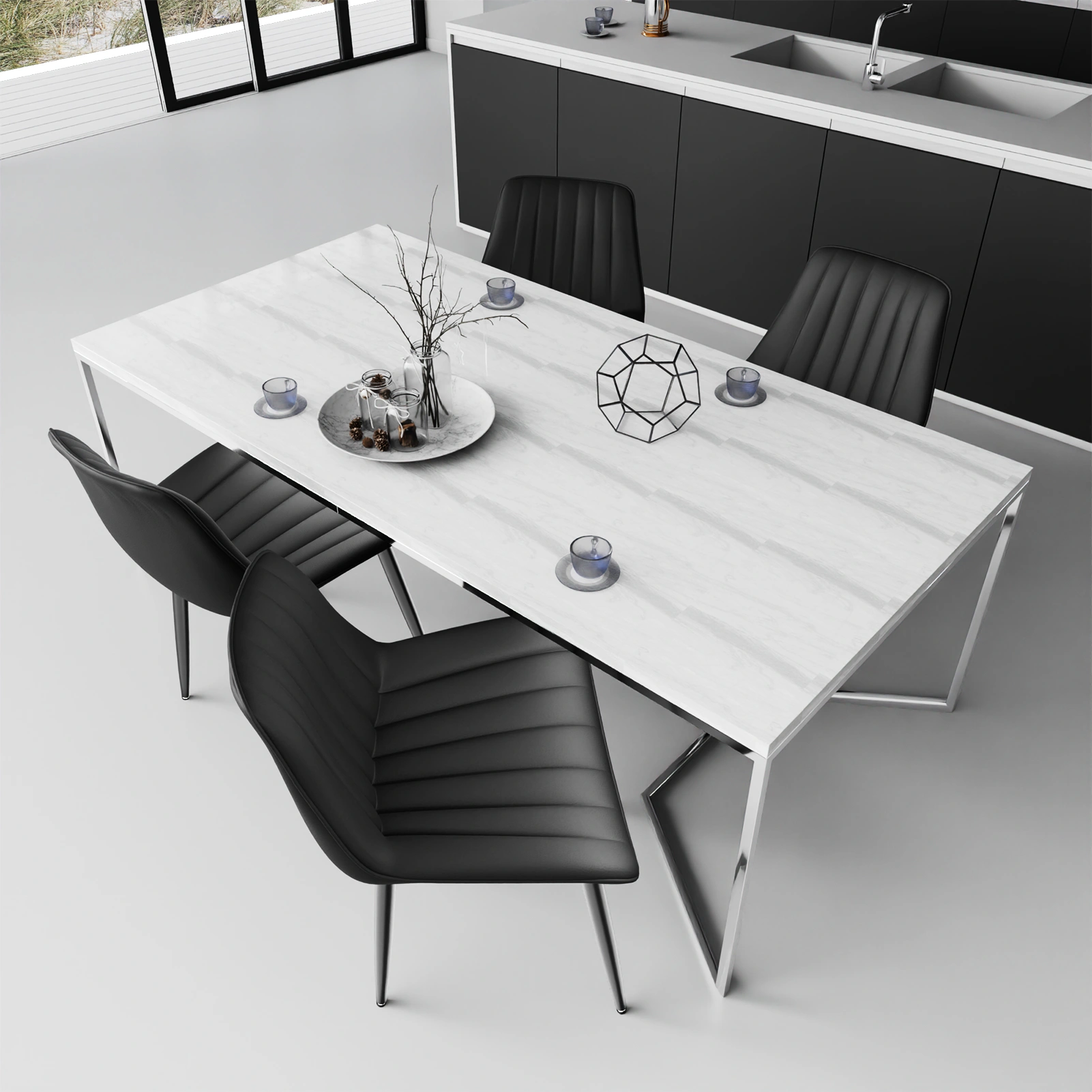 Set of 4 Dining Chairs PU Faux Leather Upholstered Kitchen Dining Table Chair 5cm Seat 7cm Backrest 180KG Load for Living Room Bedroom Hotel Restaurant view 3