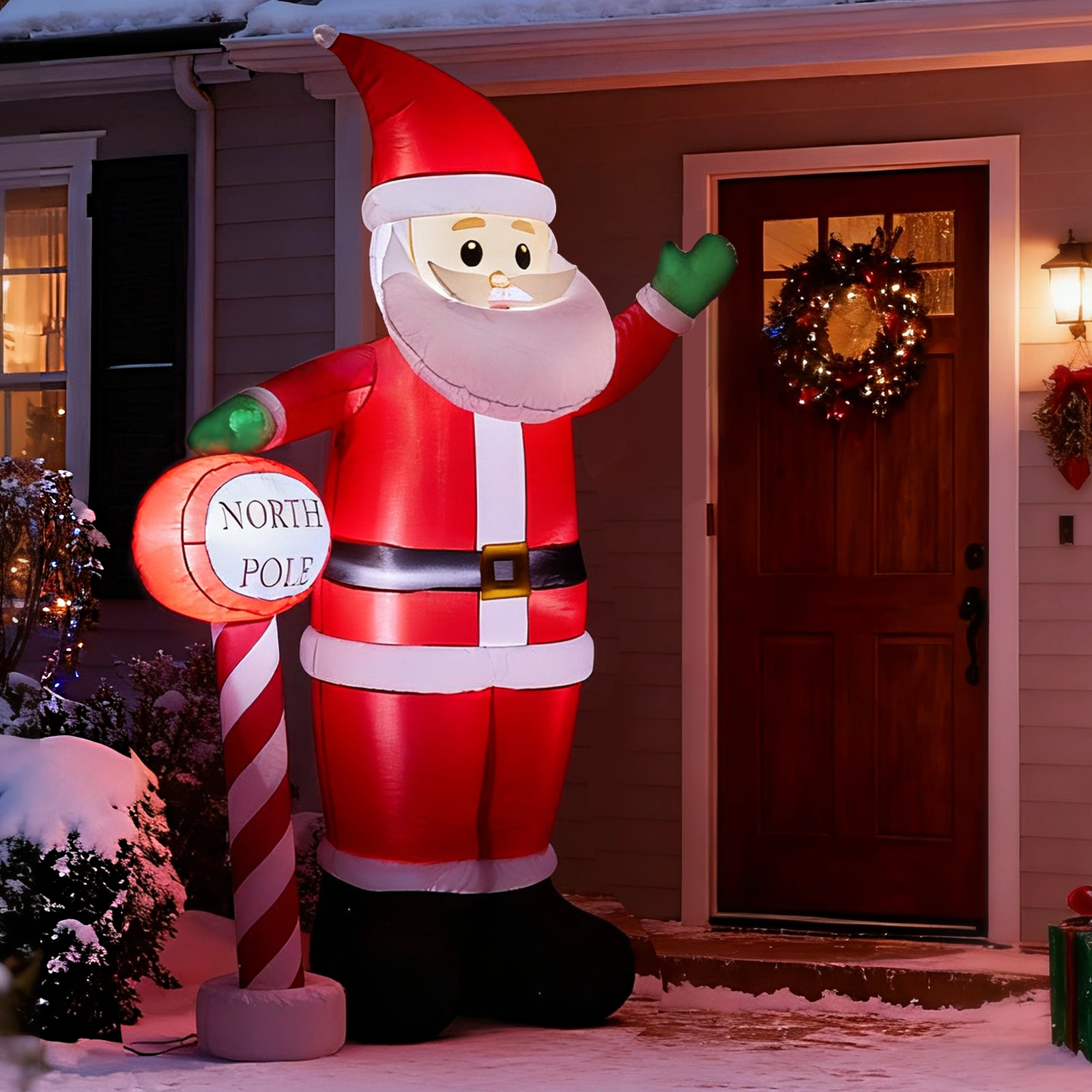 8.2FT Inflatable Christmas Santa with North Pole Sign, LED Lighted Blow Up Yard Decoration for Holiday Lawn Garden Party view 2