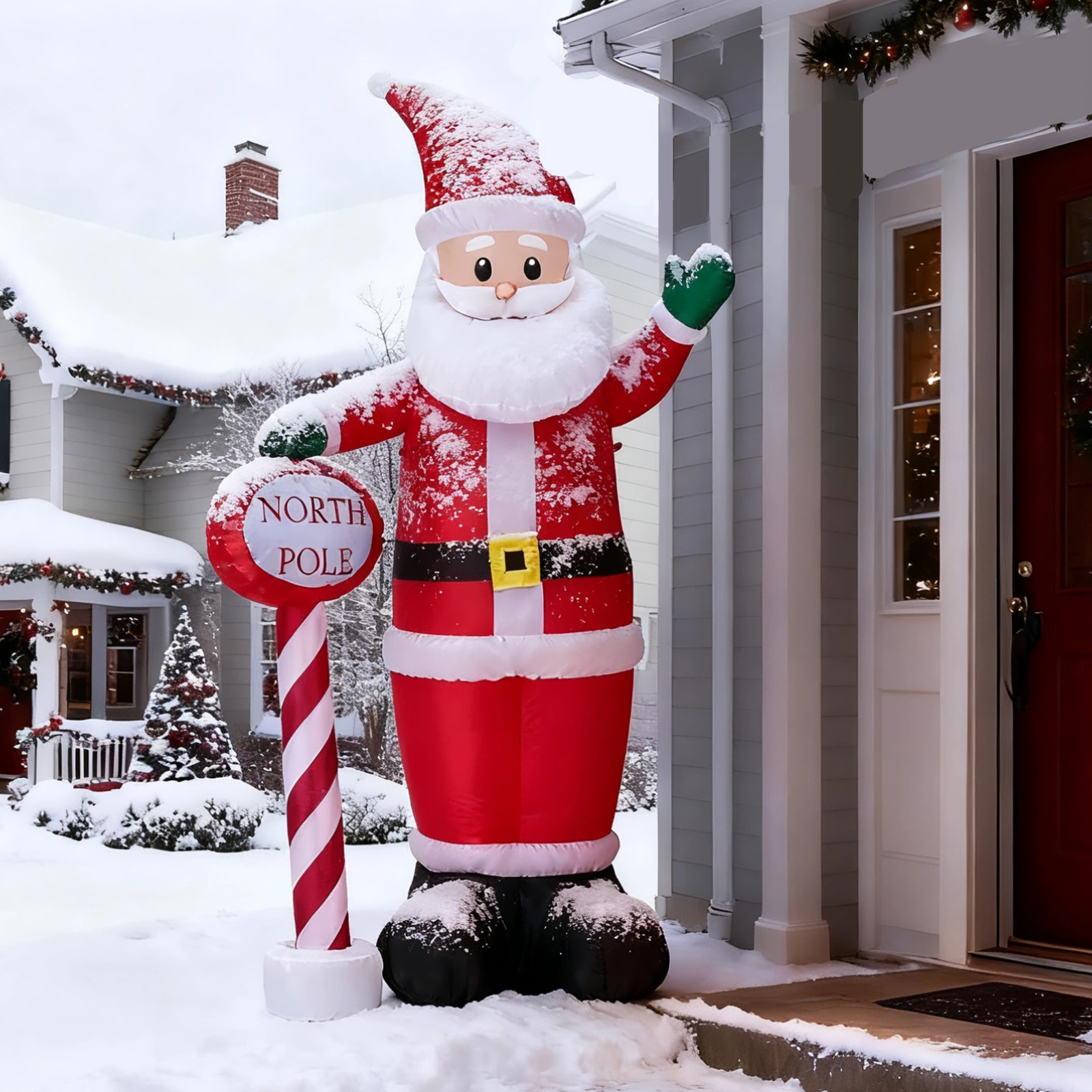 8.2FT Inflatable Christmas Santa with North Pole Sign, LED Lighted Blow Up Yard Decoration for Holiday Lawn Garden Party view 7