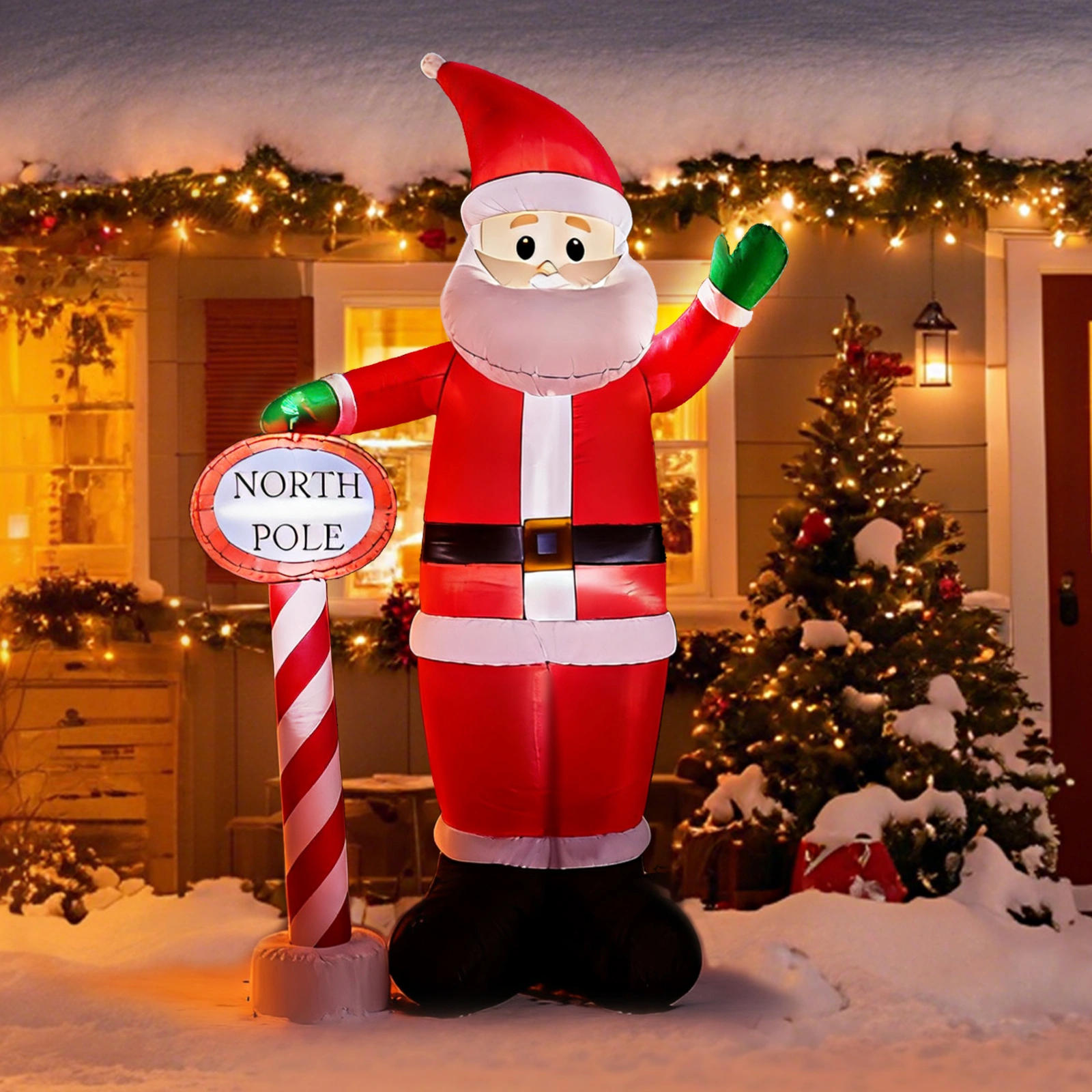 8.2FT Inflatable Christmas Santa with North Pole Sign, LED Lighted Blow Up Yard Decoration for Holiday Lawn Garden Party view 9
