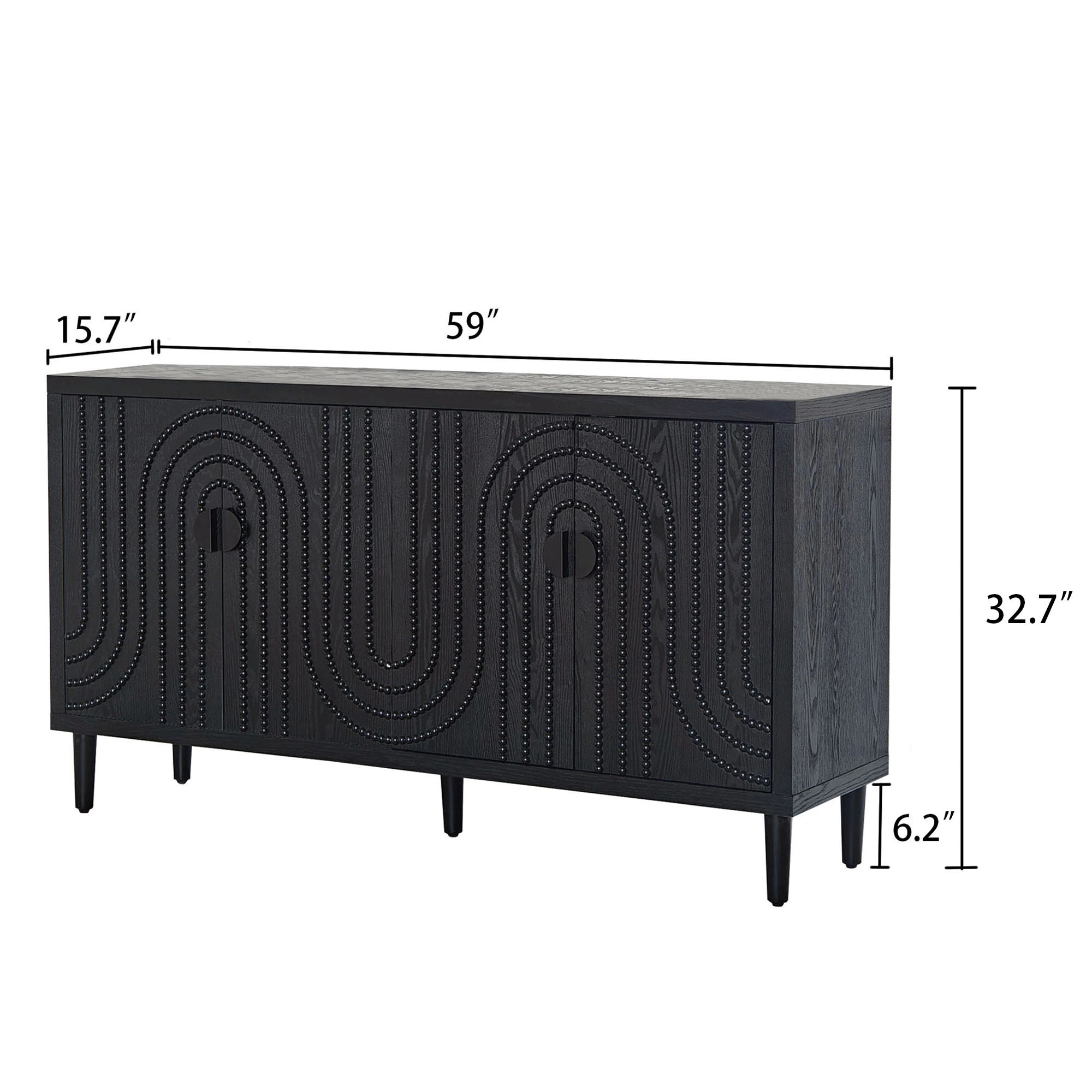 Modern Black Sideboard Cabinet with Nailhead Accents, Stylish Storage Buffet for Dining Room & Living Room view 3