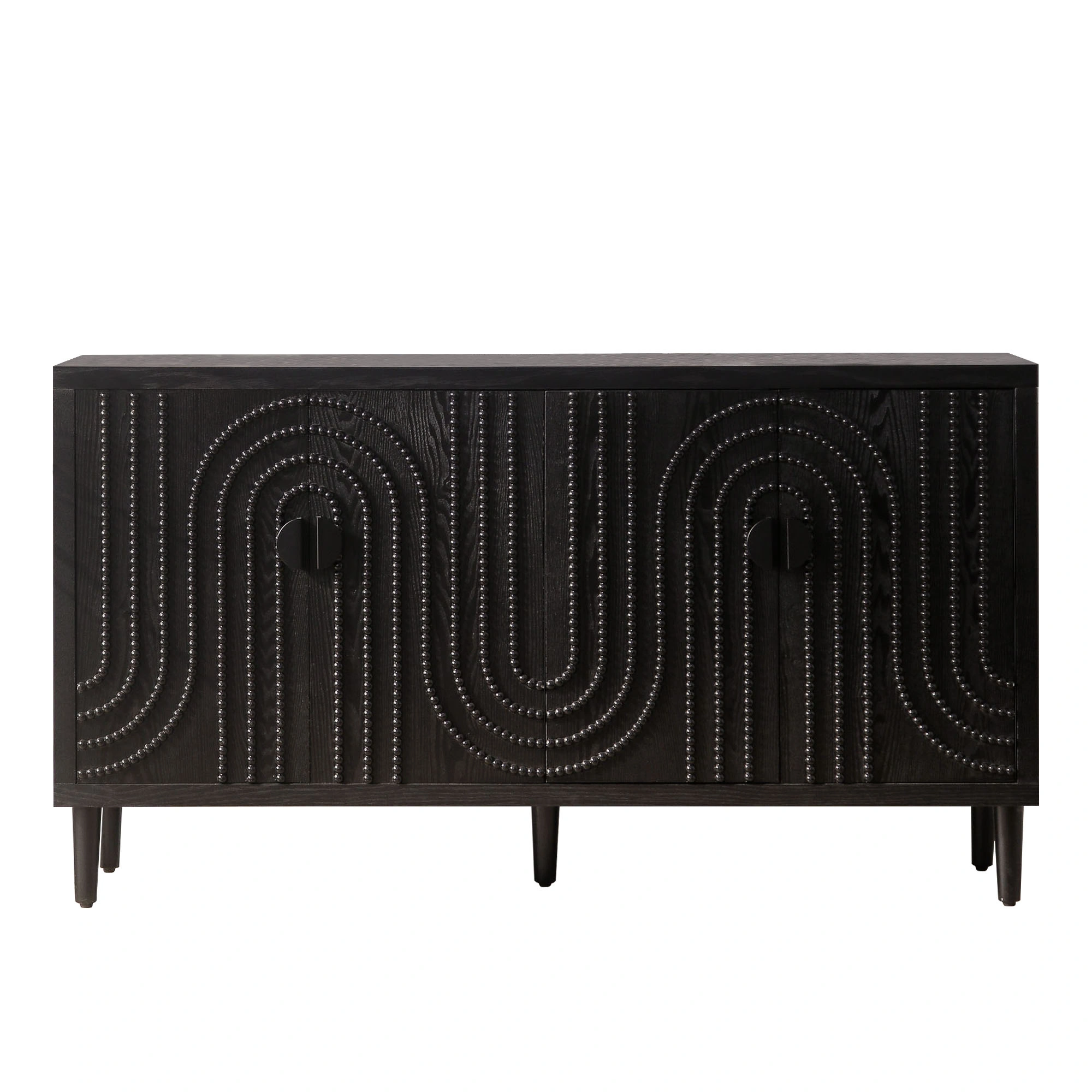 Modern Black Sideboard Cabinet with Nailhead Accents, Stylish Storage Buffet for Dining Room & Living Room view 4