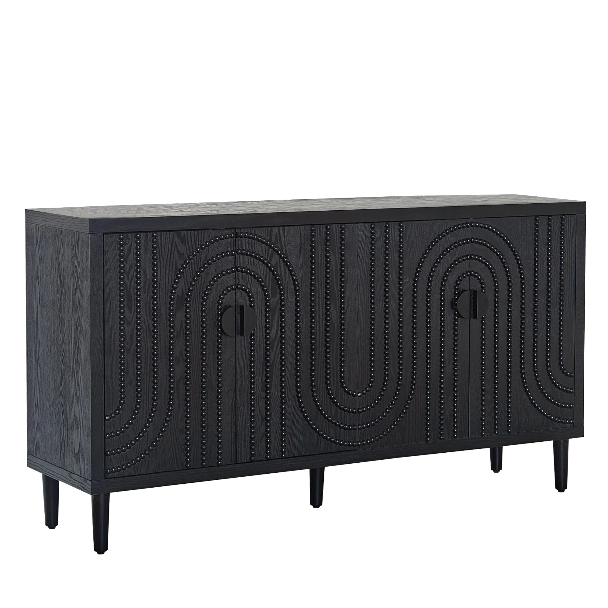 Modern Black Sideboard Cabinet with Nailhead Accents, Stylish Storage Buffet for Dining Room & Living Room view 9