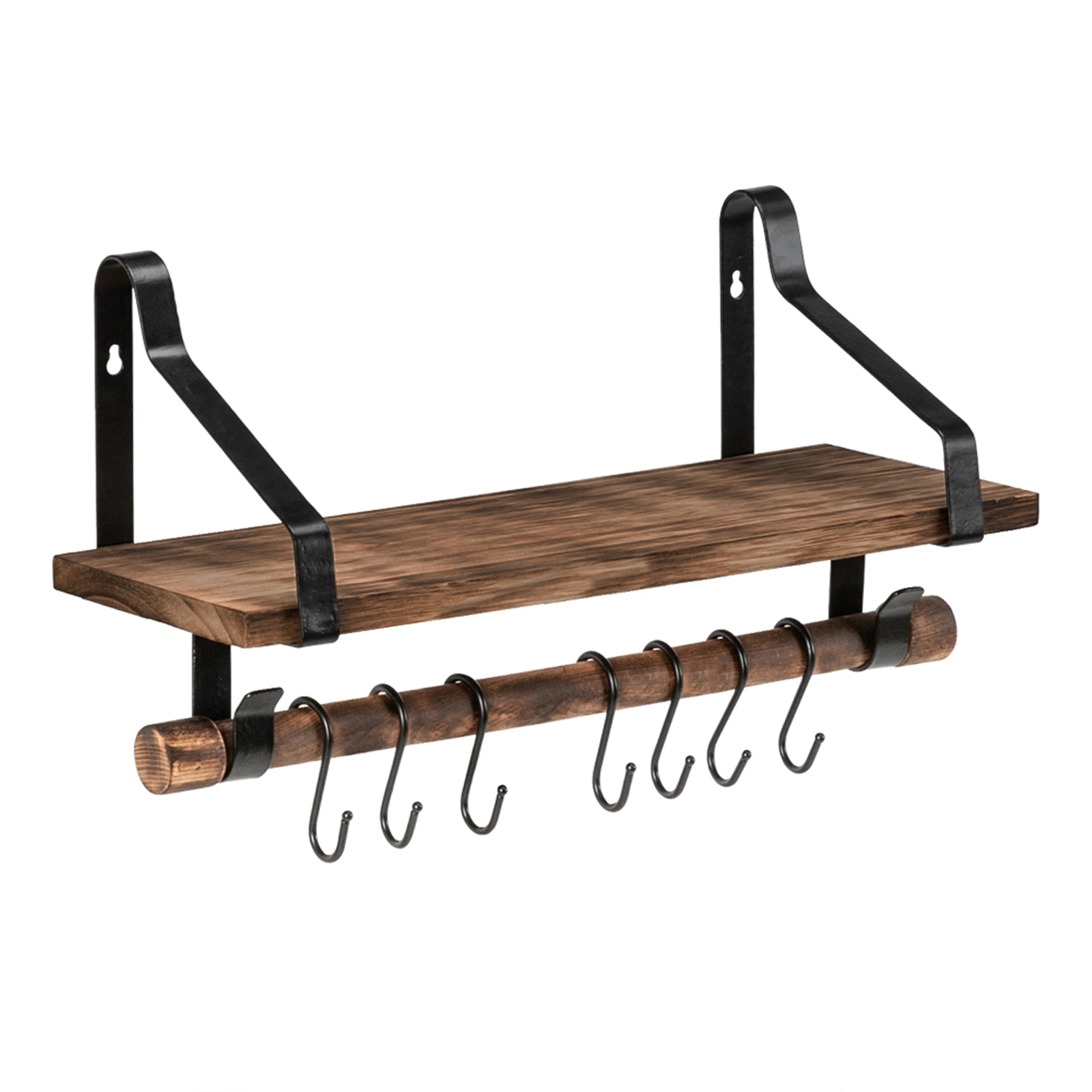 Floating Shelf Wall Shelf Rustic Wood Kitchen Spice Rack Towel Bar 8 Hooks