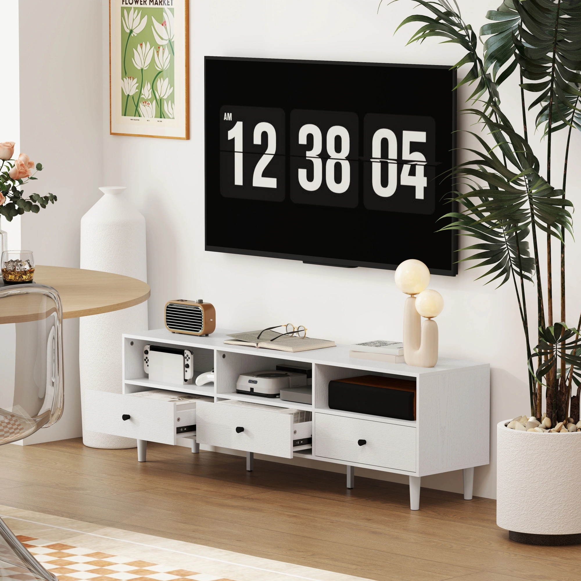 TV Stand Cabinet for 55-65 Inch TVs, Entertainment Center Console with Storage Shelves, Media TV stand for Living Room