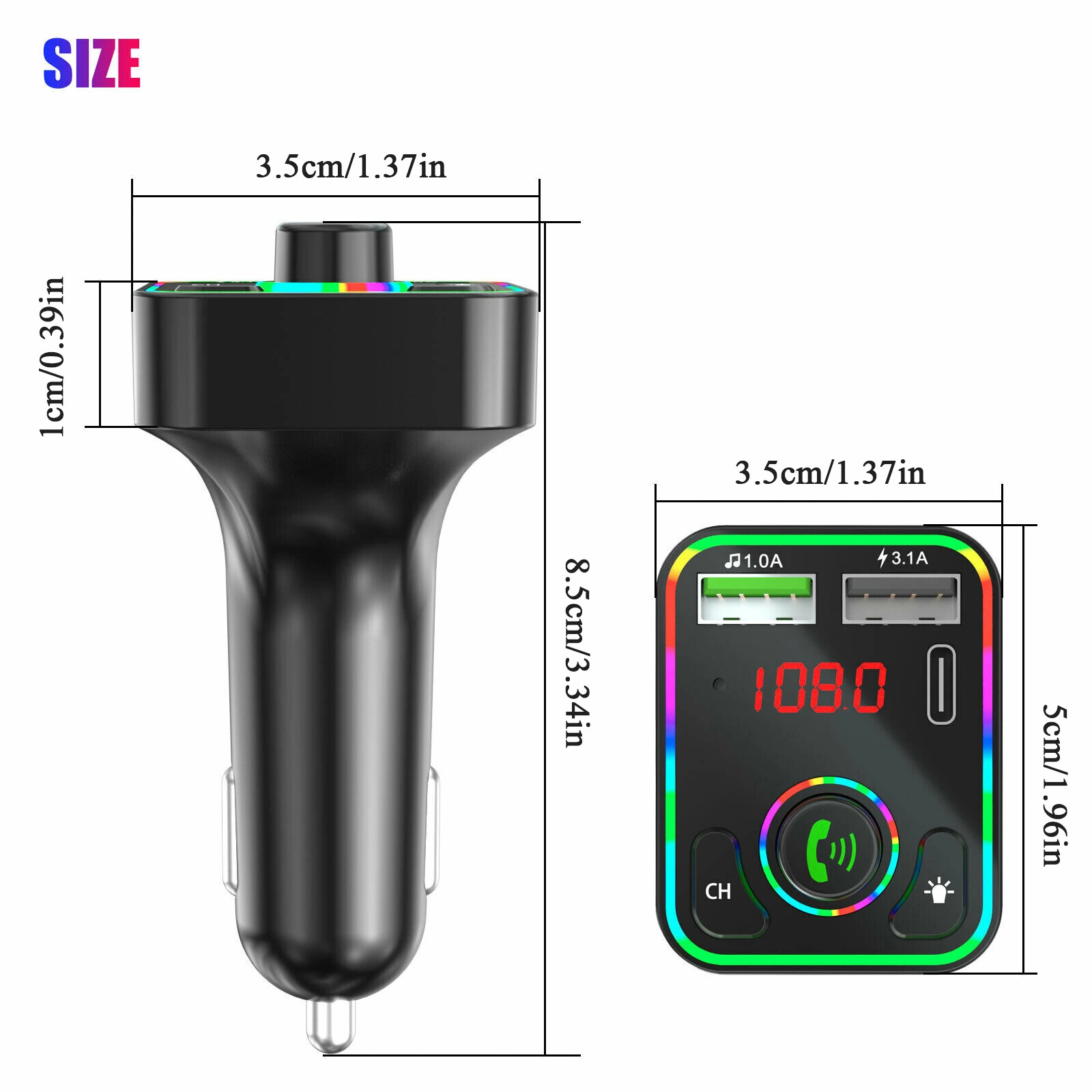 2 Pack Bluetooth 5.0 Wireless Car FM Transmitter MP3 Player Radio with 2 USB Charger Adapter view 4