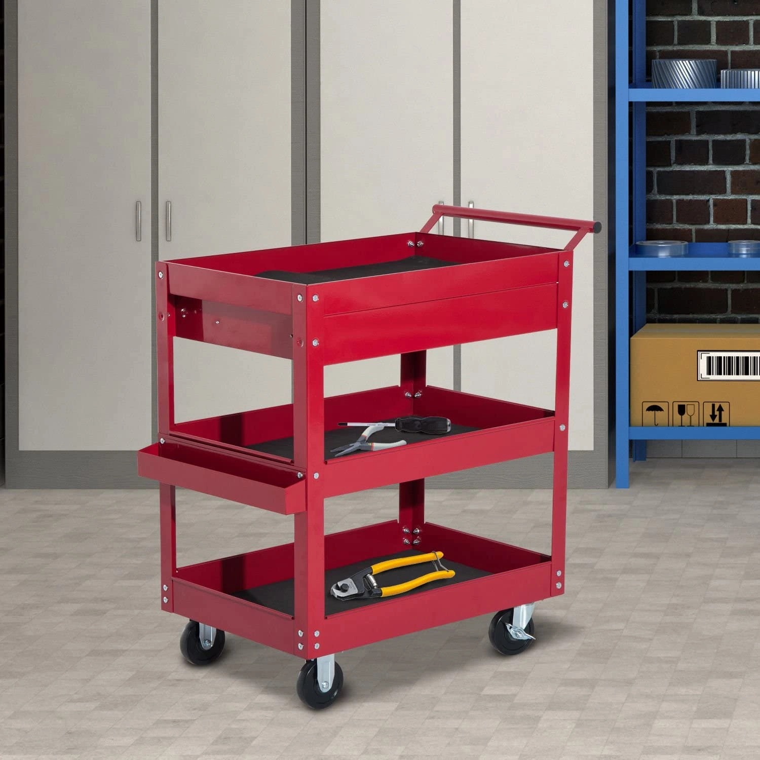 Industrial Rolling Tool Cart, 5-Drawer Mobile Storage Cabinet with Brakes, Lockable Handles for Garage Workshop